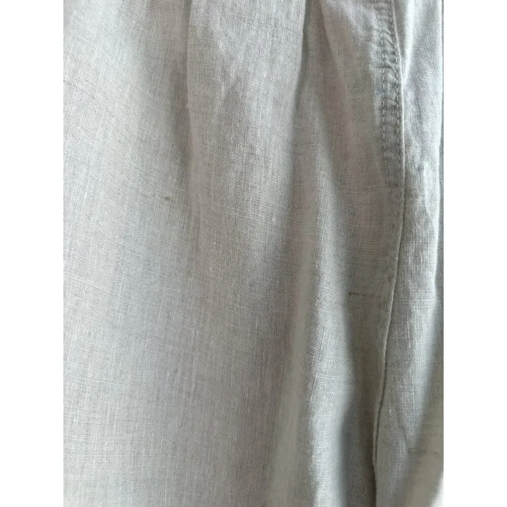 H&M Light Beige 100% Linen loose Wide Leg Trouser Fit Summer Classic Pants Sz M